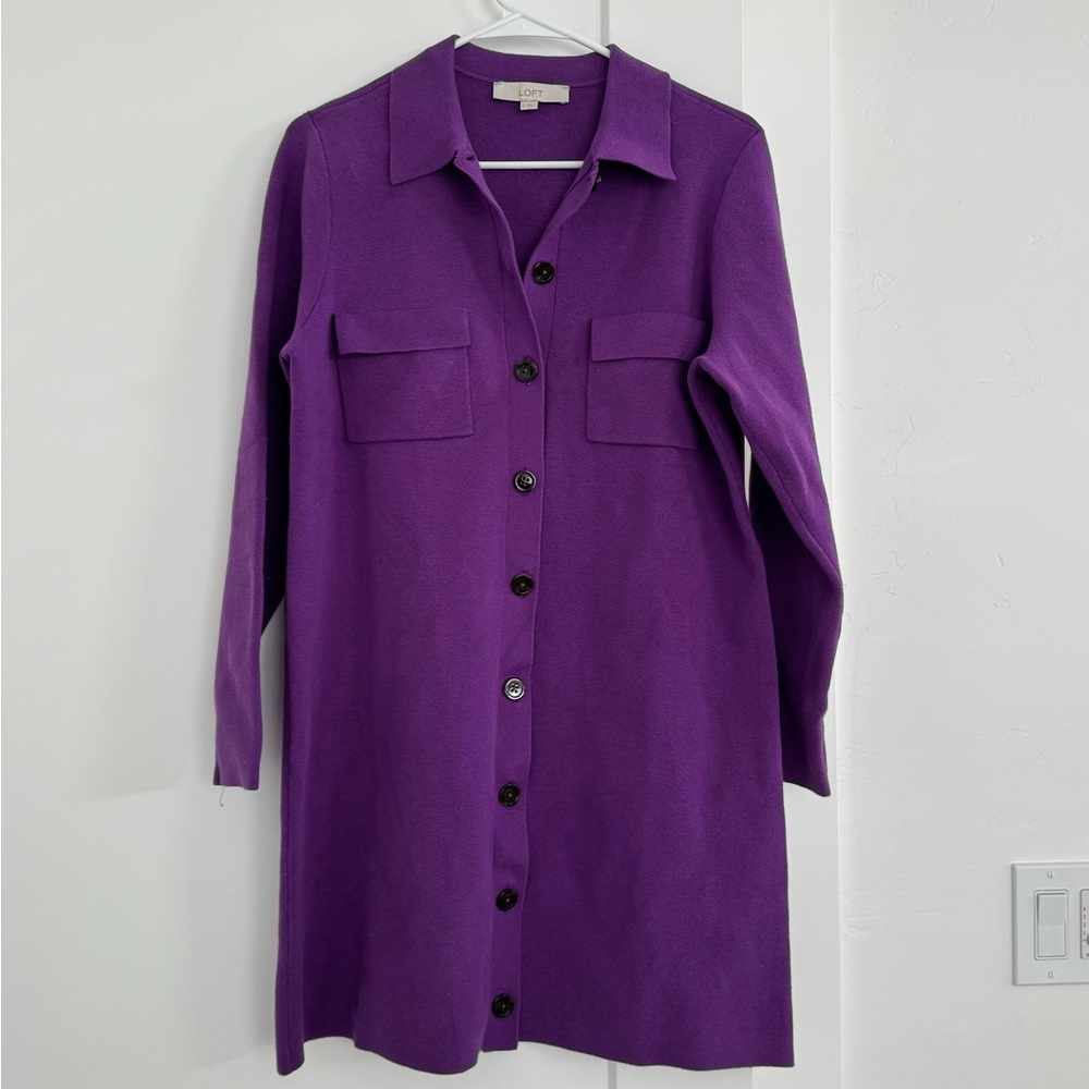 LOFT Rich Purple Long Sleeve Dress